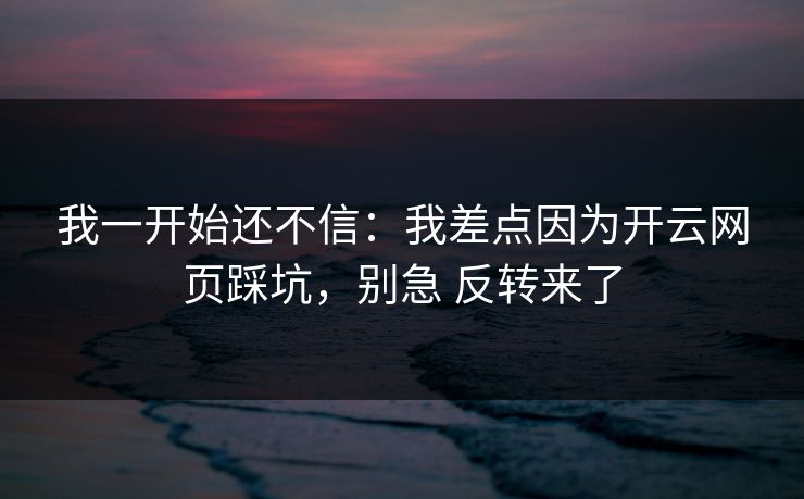 我一开始还不信：我差点因为开云网页踩坑，别急 反转来了